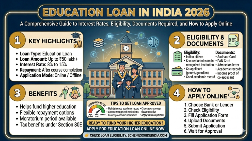 Education loan India 2026 interest rates eligibility apply online student loan