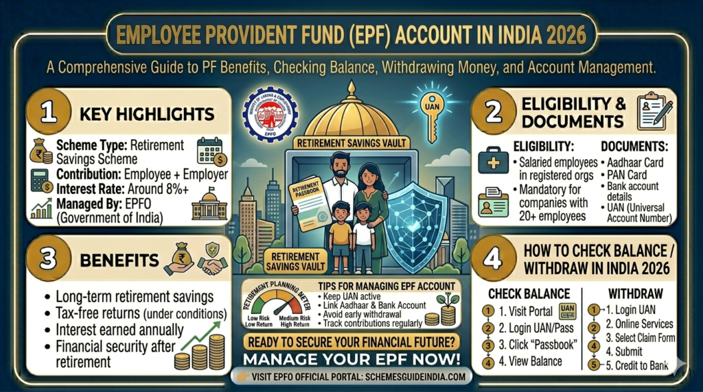 EPF account India 2026 PF balance check withdraw benefits UAN guide