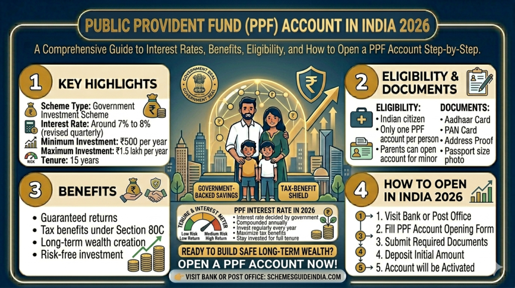 PPF account India 2026 interest rate benefits how to open public provident fund
